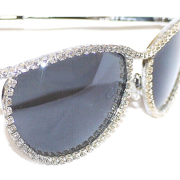Silver Rhinestone Austrian Crystal Tinted Fashion Sunglasses Made With Swarovski